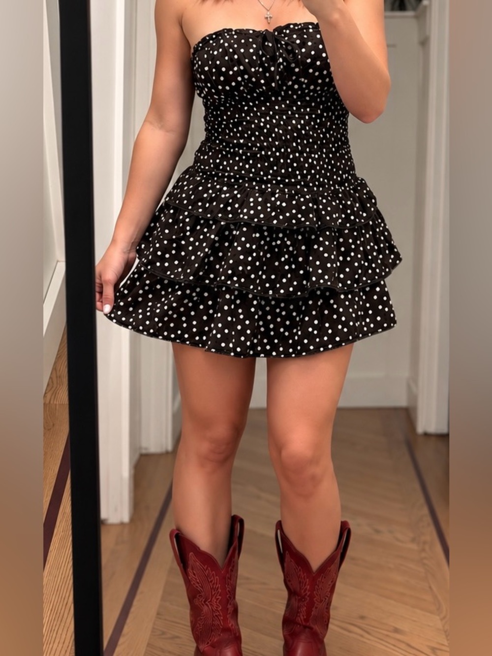 Dark brown Polka Dot Tiered Mini Skirt - Women's